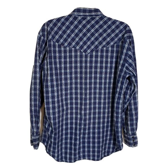 Cowboy Up Men Shirt Medium Pearl Snap Blue Plaid Long Sleeve Blue Western Pocket - Picture 2 of 11